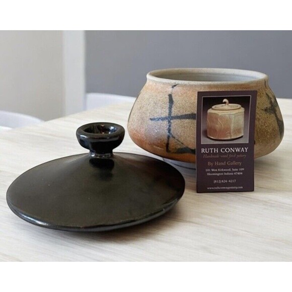 Art Pottery Jar with Lid Hand Made Signed by Ruth Conway wood fired Pottery 6” - Picture 2 of 16